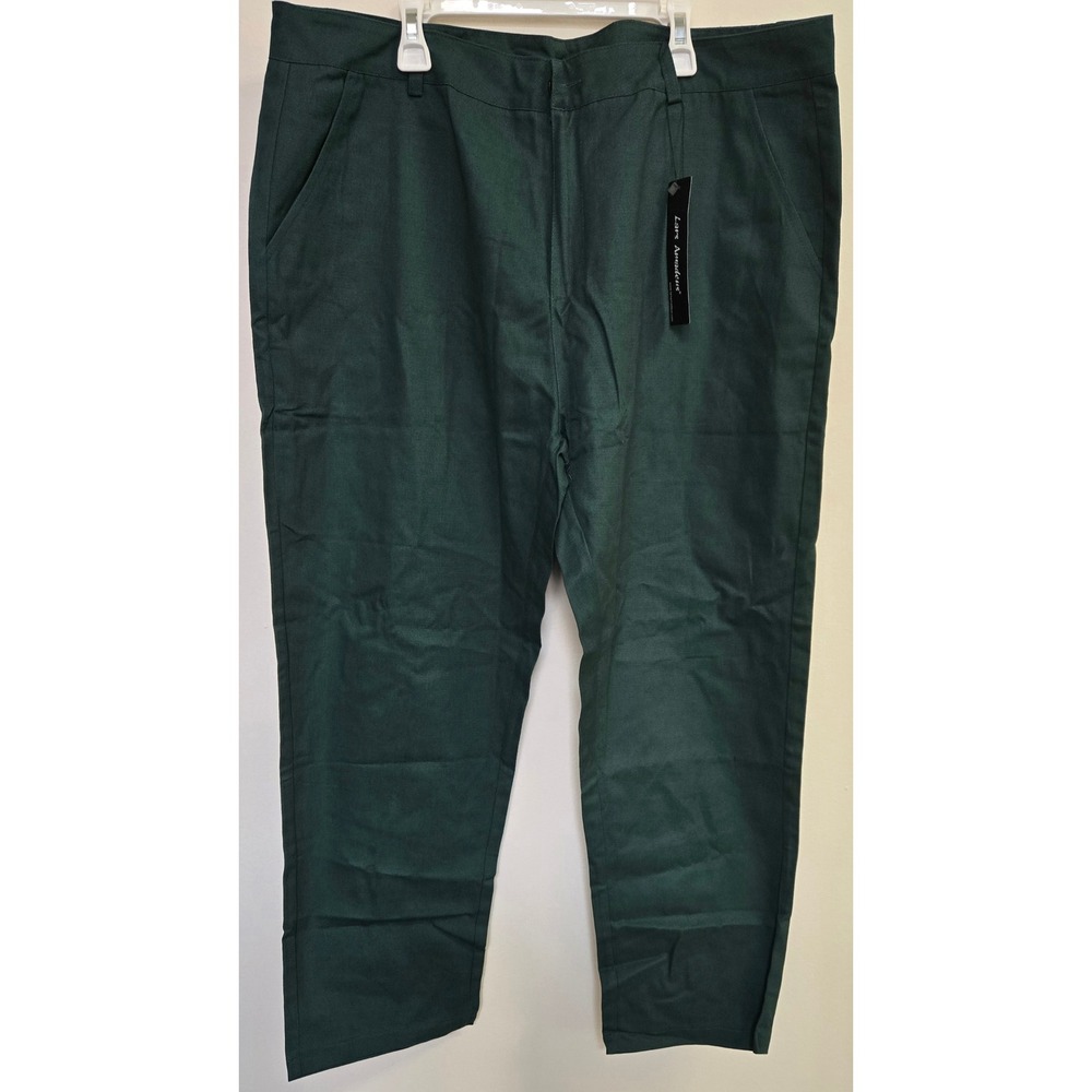 Lars Amadeus Mens Dark Green Cotton Flat Front Straight Leg Trousers Pants 36x29
